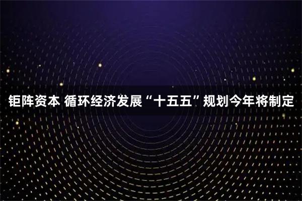 钜阵资本 循环经济发展“十五五”规划今年将制定